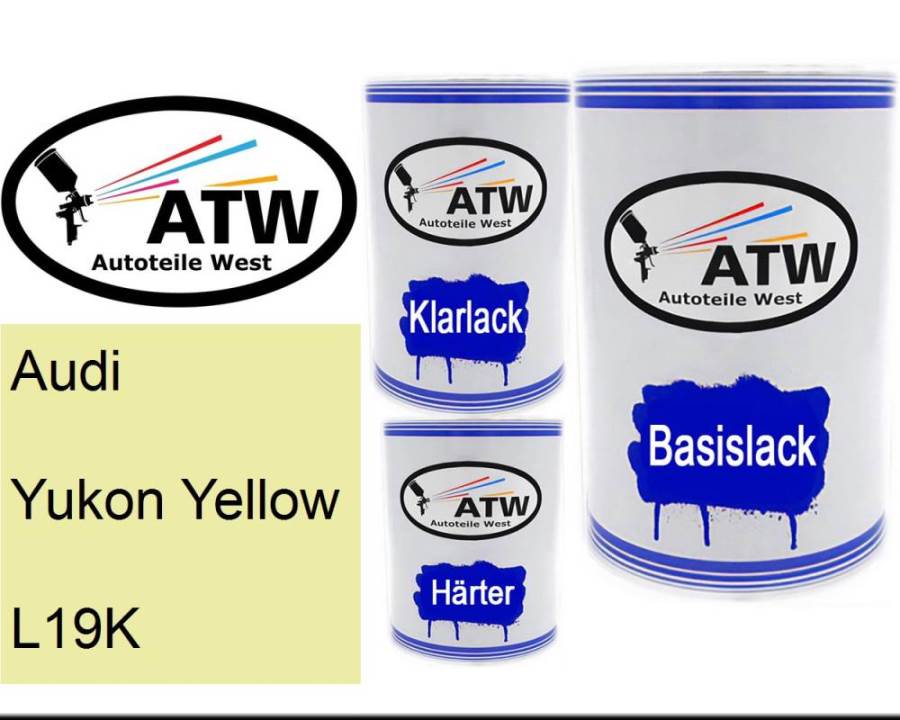 Audi, Yukon Yellow, L19K: 500ml Lackdose + 500ml Klarlack + 250ml Härter - Set, von ATW Autoteile West.